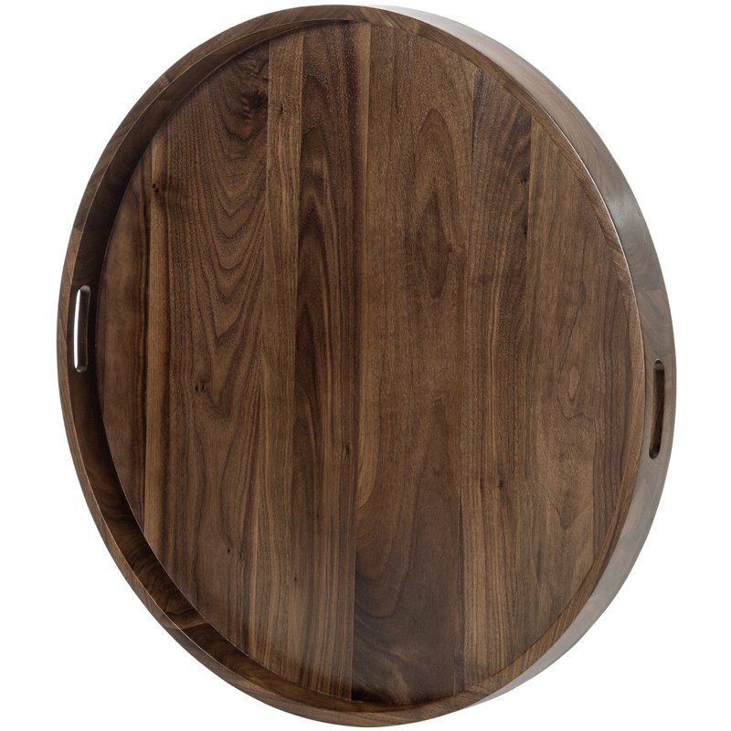 Arooj Round Solid Walnut Serving Tray, 2.4" H x 28" W x 28" D