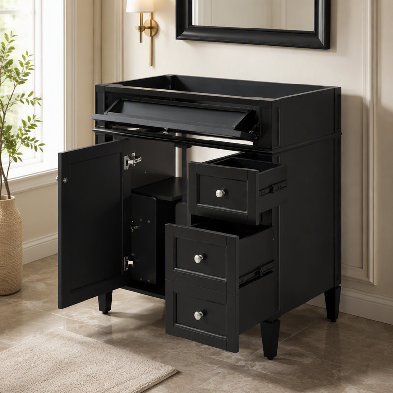 Meuble-lavabo de salle de bain de 30 po sans lavabo supérieur, armoire de rangement moderne avec 2 tiroirs et un tiroir rabattable (BASSIN INCLUS)