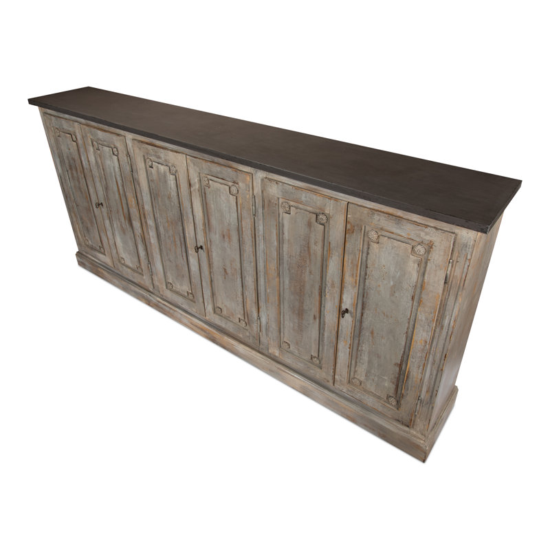 Pagnano 96'' W Solid Wood Sideboard, Gray Oak/Stone Gray
