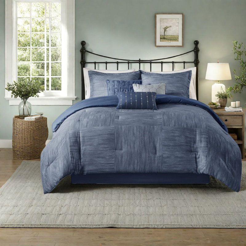 Cozy Comfort Cal King Bedding Sets, Microfiber Navy Design For Modern Bedrooms