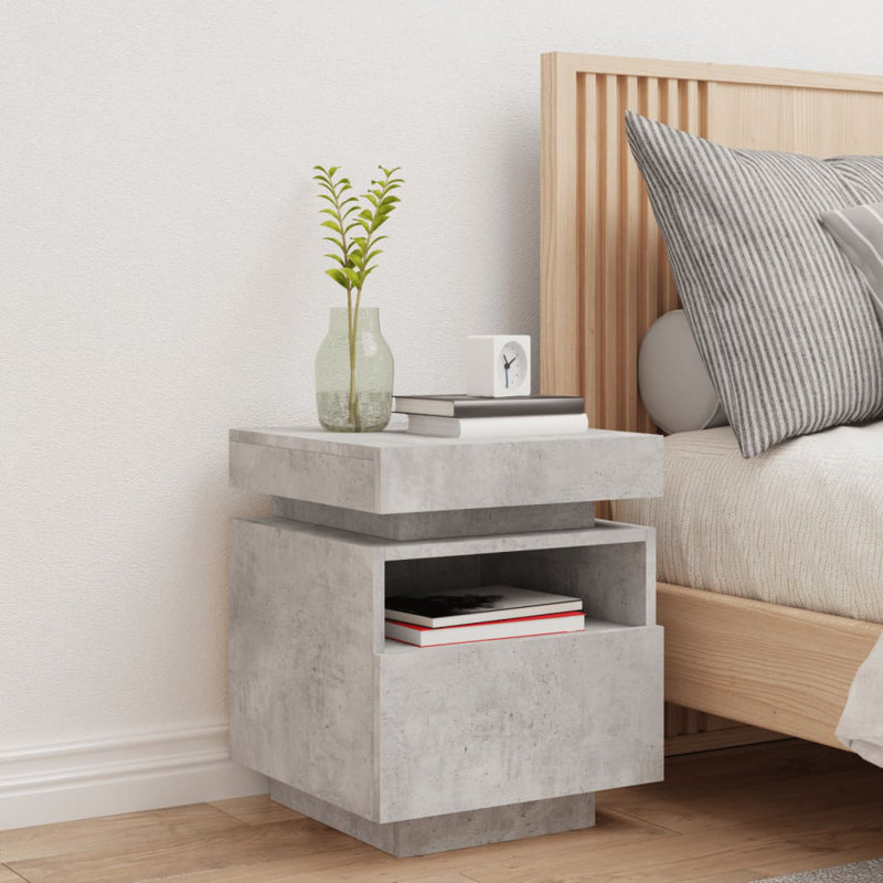 Bouyer 39cm W Bedside Table, Concrete Grey