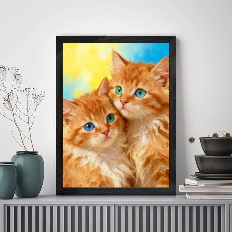 Art encadré noir, le chat orange en peluche, impression de style réaliste et mignon, H 25 po x l 17 po