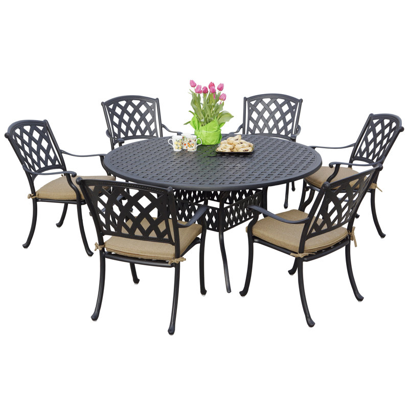Ensemble repas 7 pièces avec coussins et table ronde 60 "Campton