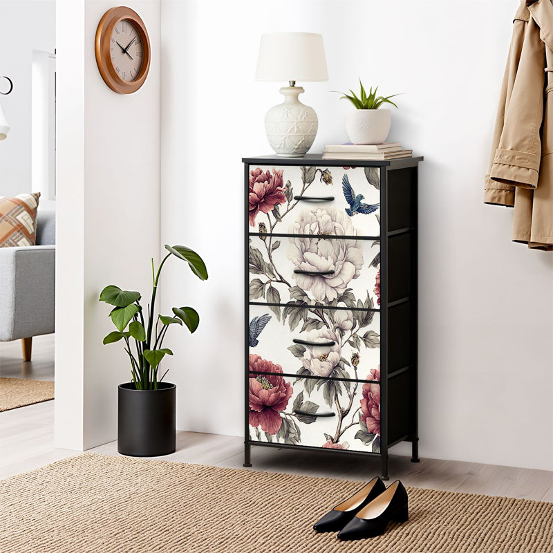 4 Drawer Dresser for Bedroom, Narrow Chest of Drawers, Wooden Top and Study Iron Frame 18"x37.5"-(WxH)