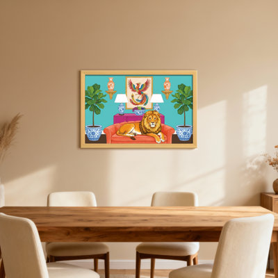 Animals Lion Resting On Couch With Phoenix Art