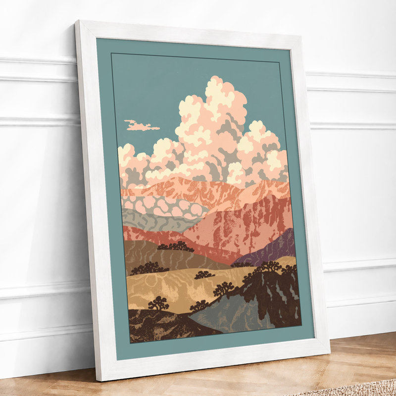 Mountains at Sunrise Rustic - Framed Print, A2 - 59.4 x 42.0 cm, White