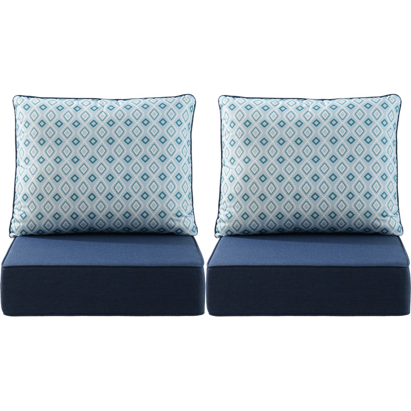 Ensemble de coussin d'assise et de dossier en polyester résistant aux intempéries Deb, 2, L 22 po x P 24 po, Bleu