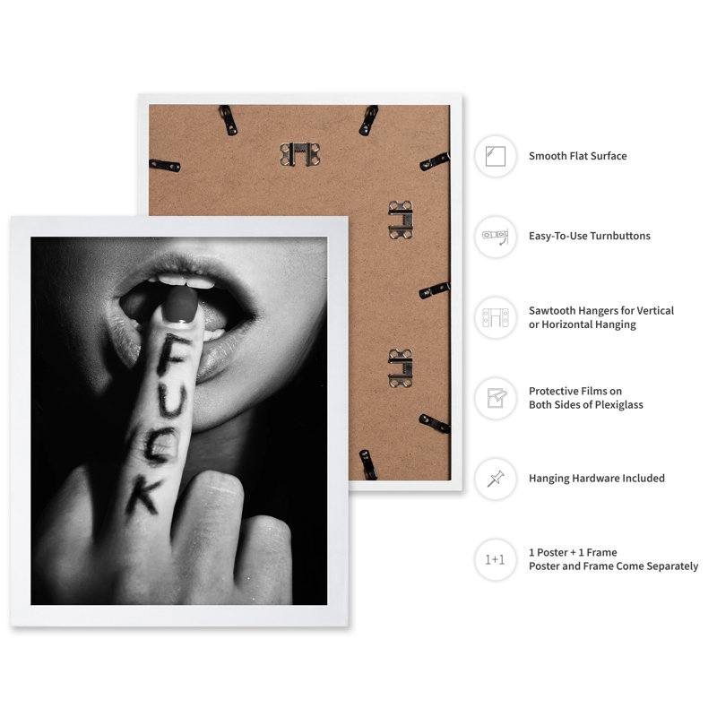 Fuck Middle Finger, Poster, 12"H x 16"W, White Framed