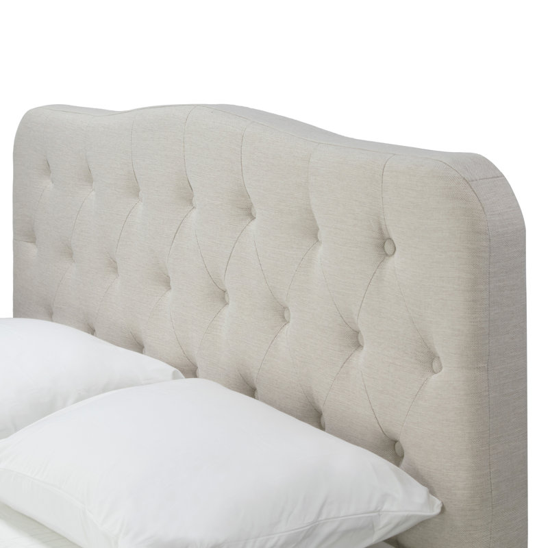 Upholstered Standard Bed, Queen, Beige Linen