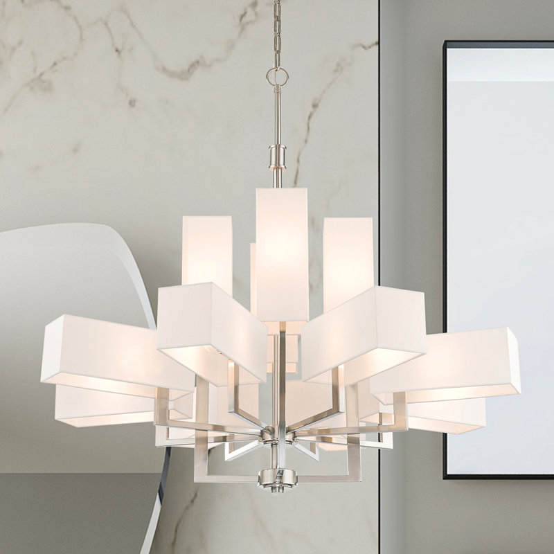 Lustre 12 lumières à abat-jour Aickel, Nickel brossé