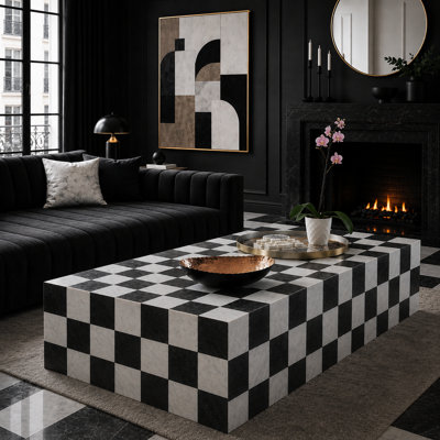 Table basse en marbre véritable noir Nero / marbre Carrara