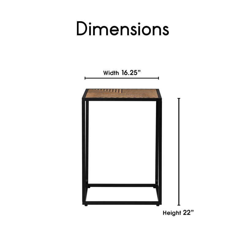 Julian Black and Natural Wood Square Side Table with Metal Frame