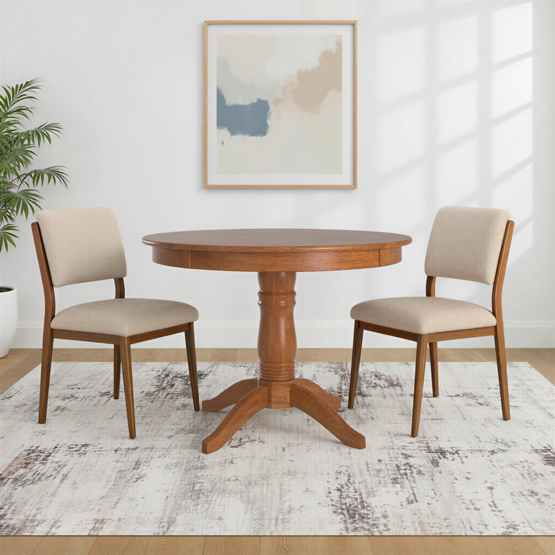 Table de salle à manger à piédestal en bois d'hévéa massif de 42 po Alexa-Mae, Chêne