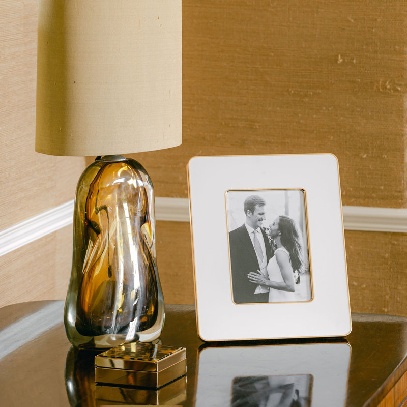Enamel/Gold Single Picture Frame, White/Gold