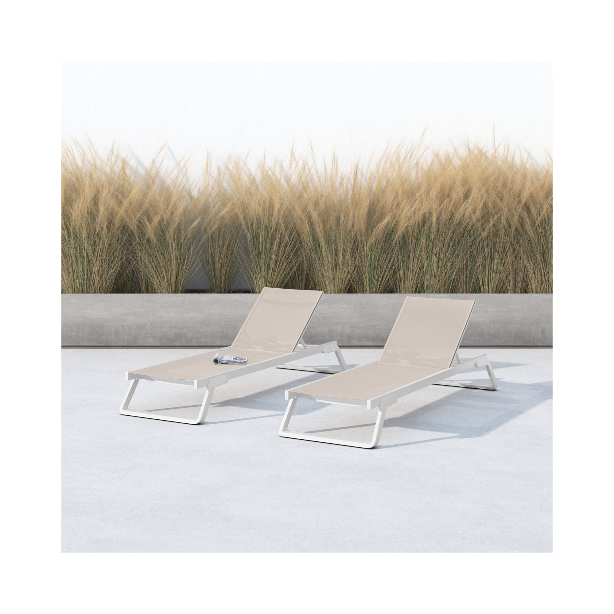 Holli 28.34'' Outdoor Chaise Lounge, White/Taupe