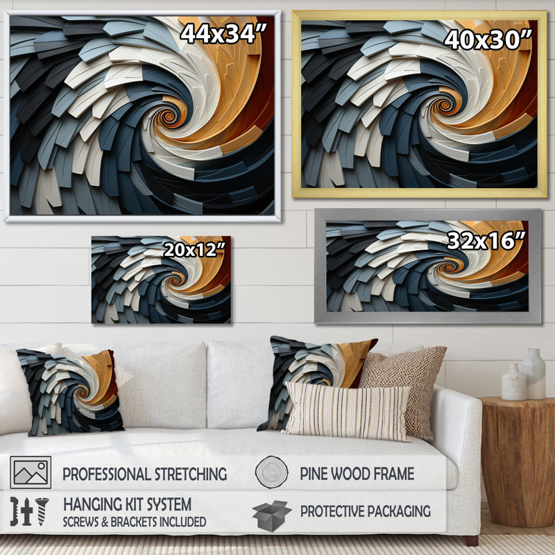 Geometric Spiral III - Abstract Spirals, art mural, H 30 po x l 40 po x P 1,5 po, Toile tendue