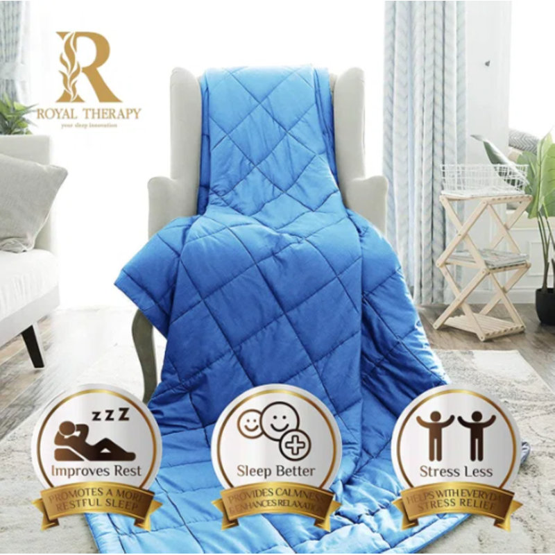 Couverture lestée Royal Therapie - Couvertures épaisses 100% coton avec perles de verre de qualité supérieure (80 po x 87 po 25 lb, cuir Texas), convient à deux personnes (~ 100 à 200 lb) - Utiliser sur un grand / très grand lit