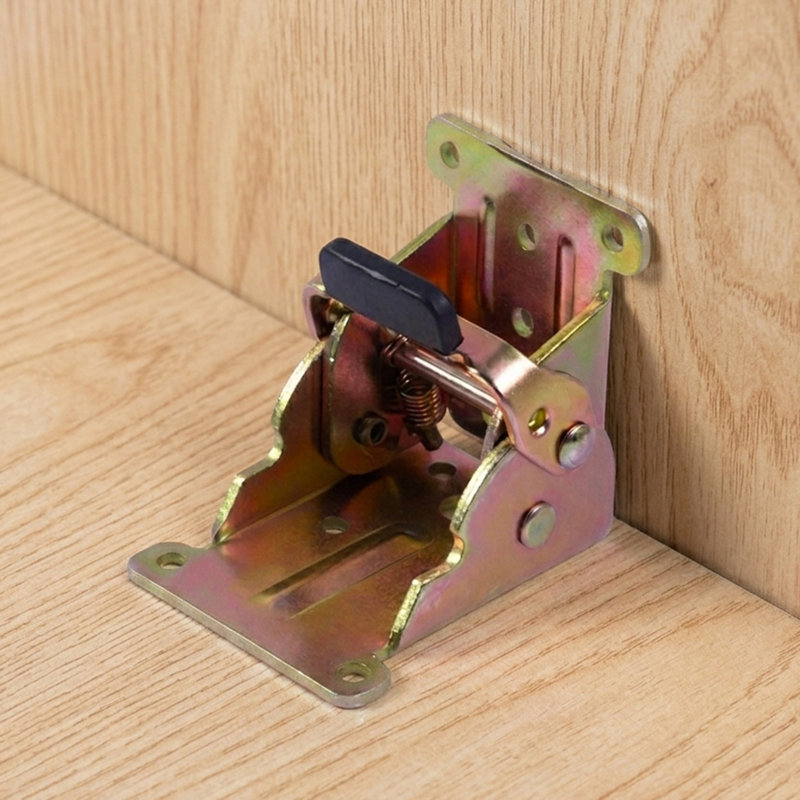 Paquet de 4 supports pliables autobloquants dorés, charnières de support pliables robustes avec vis de fixation pour pieds de table, pieds de lit et tablettes murales pliables
