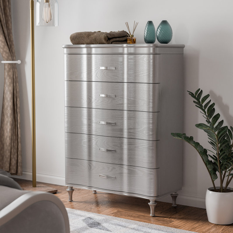 Commode 5 tiroirs Seabliss, Argent argent