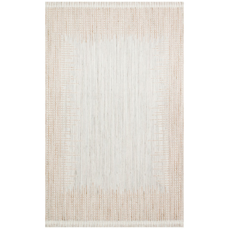 Raimer Geometric Machine Made Power Loomed Polyester Area Rug in Ivory, Rectangle 3'11" x 5'11"