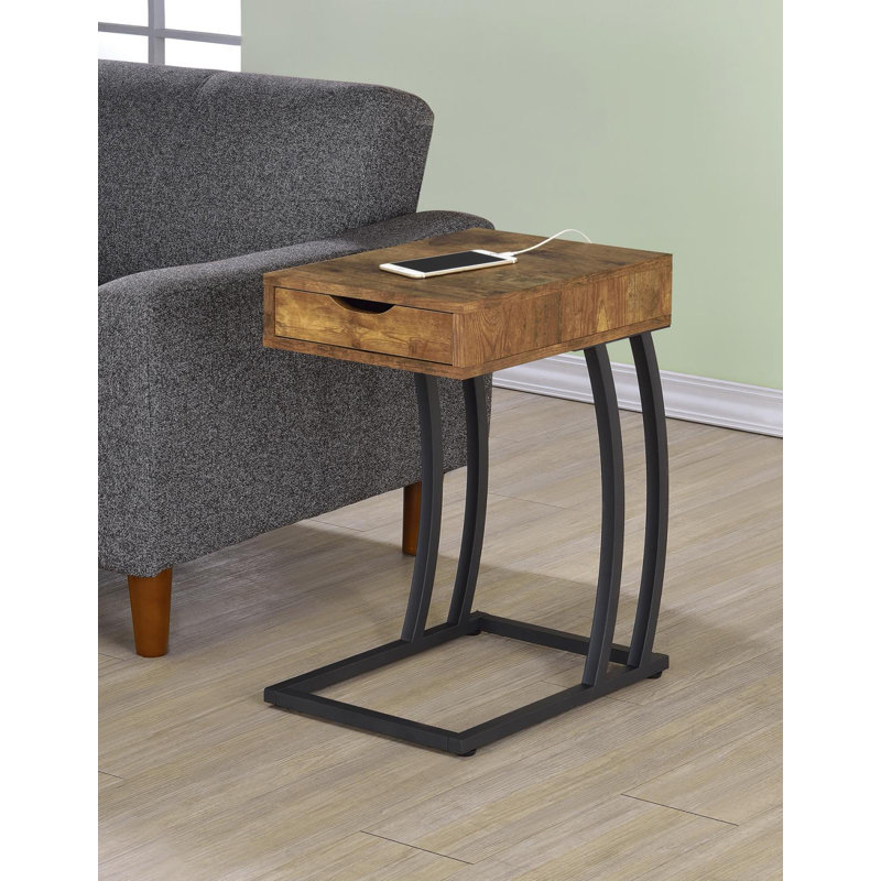 Table de bout en L Lunardi C avec prises intégrées, Bois brun