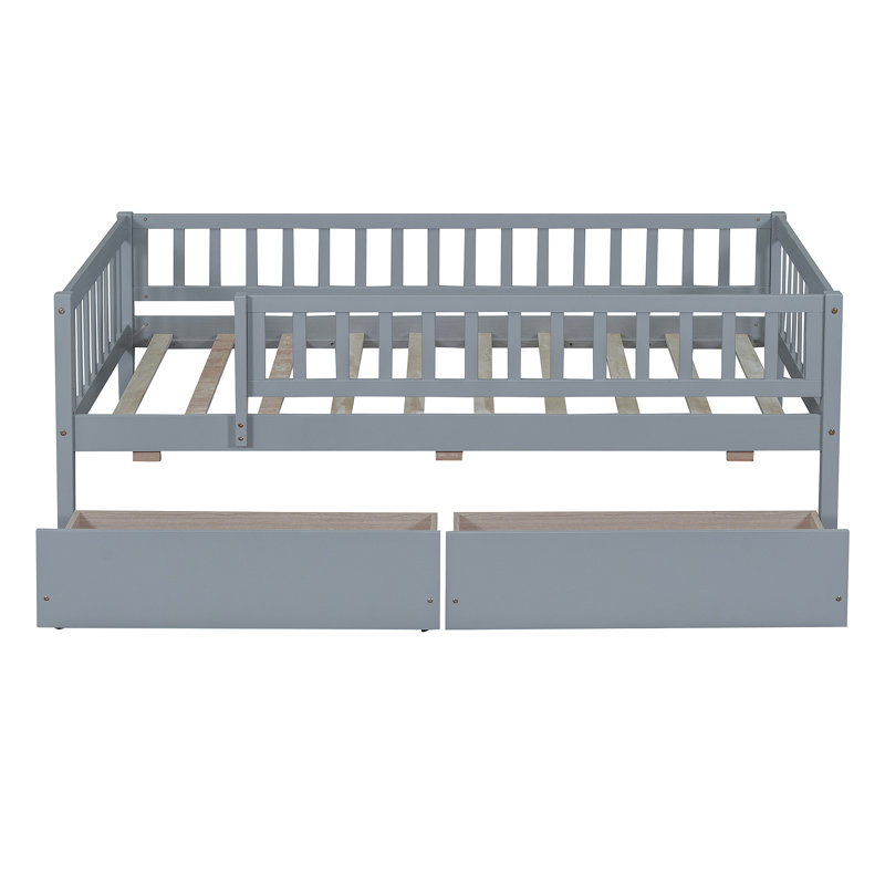 Daybed Wood Bed With Two Drawers, Gray, Twin
