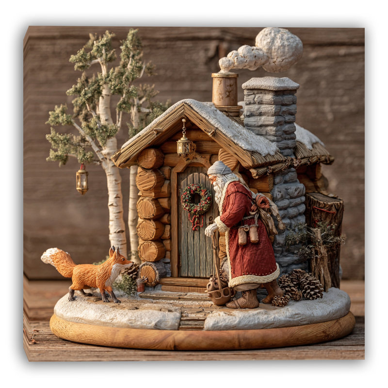 «Santa Woodland Cabin III», art mural sur toile tendue, H 40 po x l 40 po