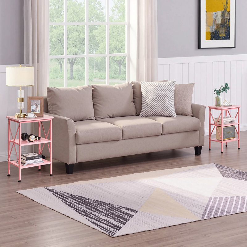 Set of 2 Industrial Pink 3-Tier Nightstand – Narrow Bedside Tables with Storage for Bedroom, Living Room, or Small Spaces
