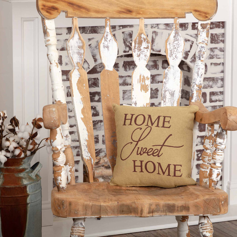 Natural Tan Cotton Burlap Home Sweet Home Square Pillow