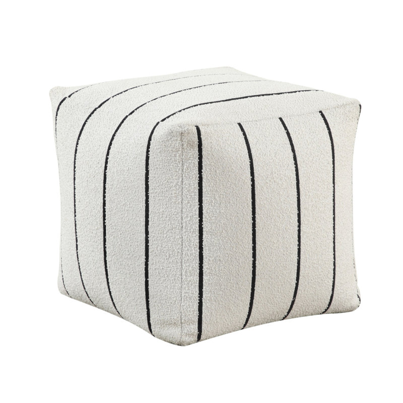 Modern Square Pouf Off-White Jacquard Fabric Upholstered Ottoman, Non-Slip Floor Pouf, Bean Bag Chair, 1Pc Sitting Pouf