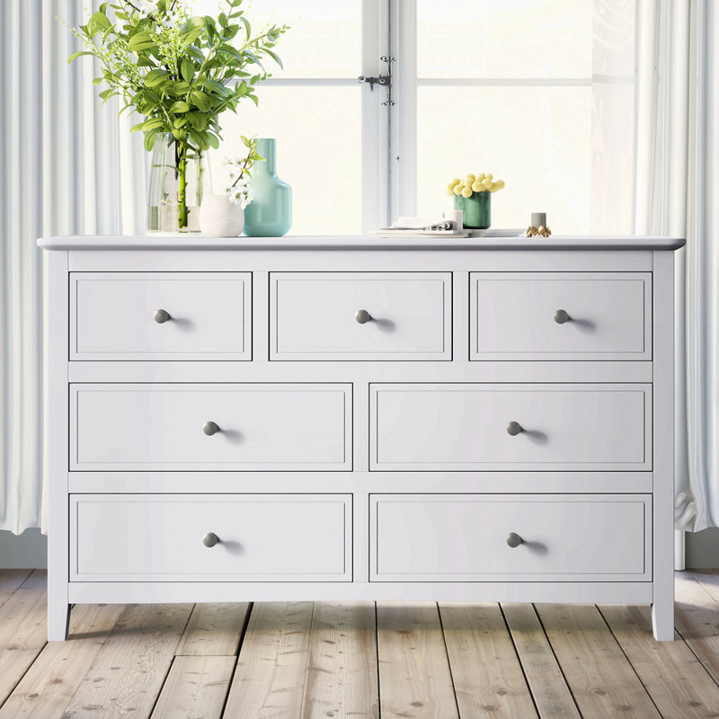 Commode 7 tiroirs en bois massif blanc