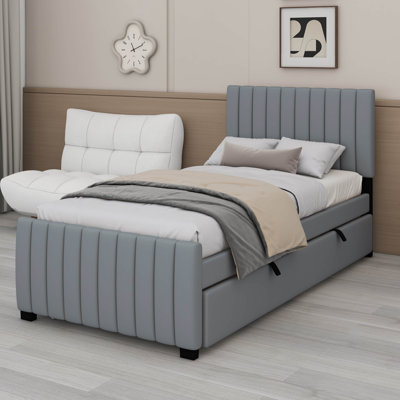 Cadre de lit simple avec lit gigogne, cadre de lit tapissier en velours, lit gigogne simple avec tête de lit