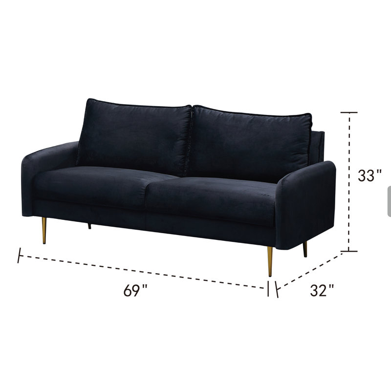 Govany 57.8'' Velvet Loveseat, Black Velvet, 34" H x 69" W x 32" D