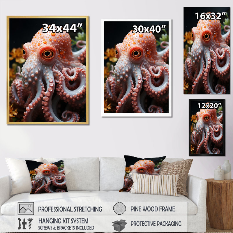 Lapuma Coral Octopus Lunar Reflections, reproduction d'art sur toile, Toile tendue, H 40 po x l 30 po x P 1,5 po