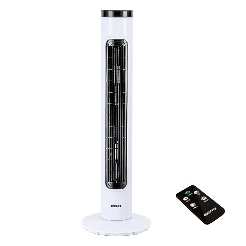 GEEPAS 32" Tower Fan with Remote Control | Portable Bladeless Oscillating Cooling 3 Speed Level 3 Mode With 7.5H Timer | Standing Energy Efficient Air Cooler for Home Office 2 Year Warranty 50W