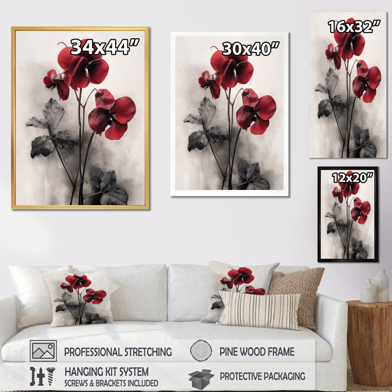 Red Violets Dreamer I - reproduction sur toile, Cadre photo blanc, H 20 po x l 12 po x P 1 po