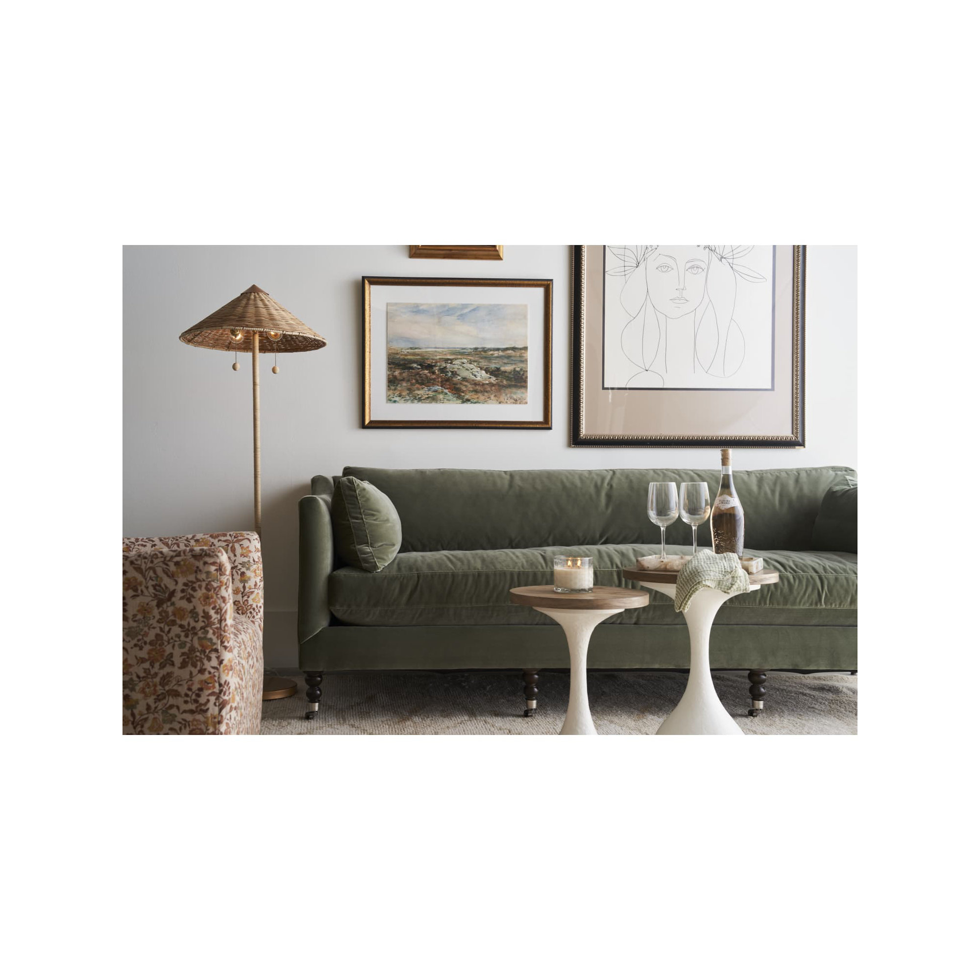 Madeline Sofa, Sage, Chocolate, 34"H x 90"W x 40"D