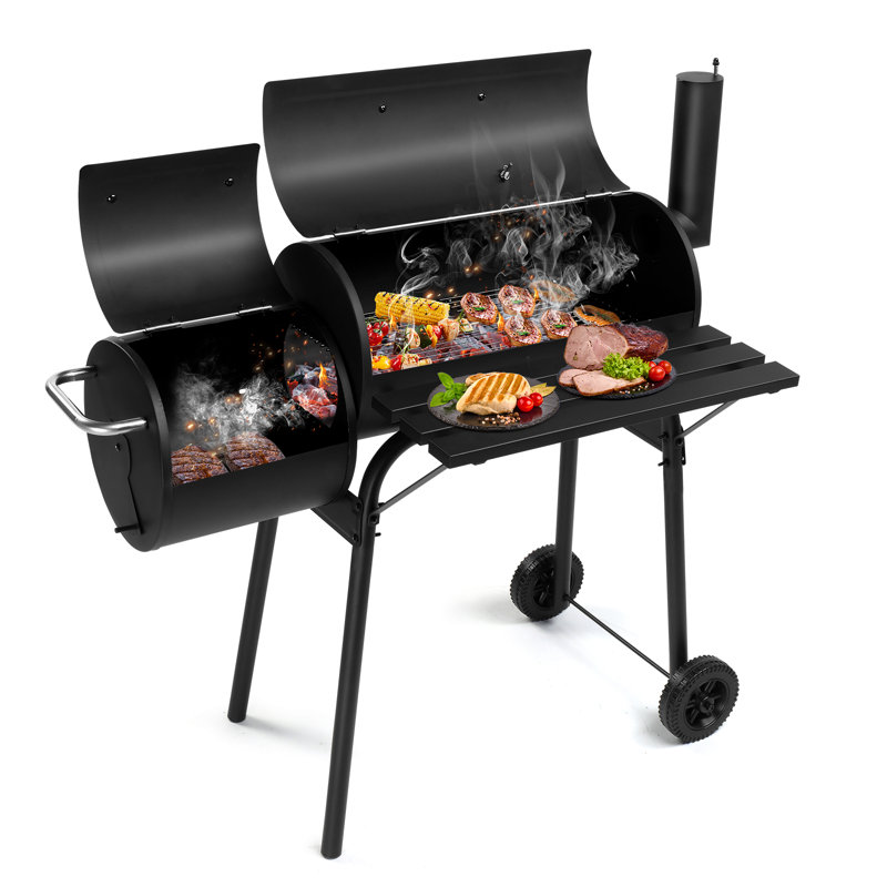 36.6'' Barrel Charcoal Grill With Offset Smoker