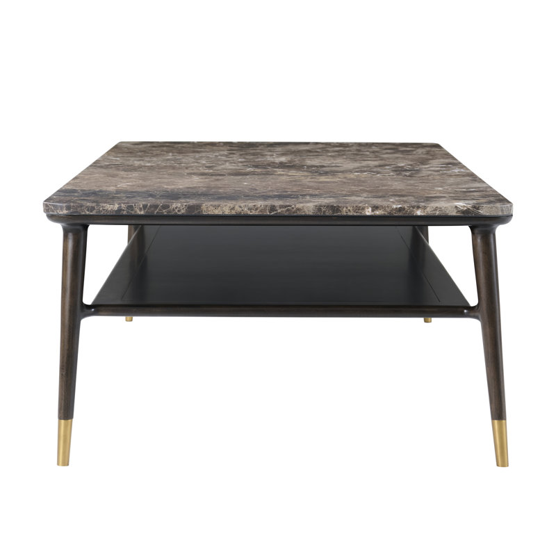 Stratton Street Round Marble Top Coffee Table, 17" H x 64" W x 30" D, Brown Emperador / Fumed