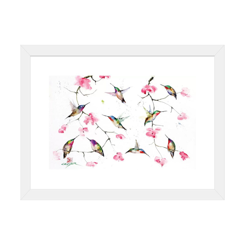 Rassemblement de colibris par Dean Crouser, reproduction d’art, H 16 po x l 24 po x P 1 po, Blanc, Papier encadré blanc