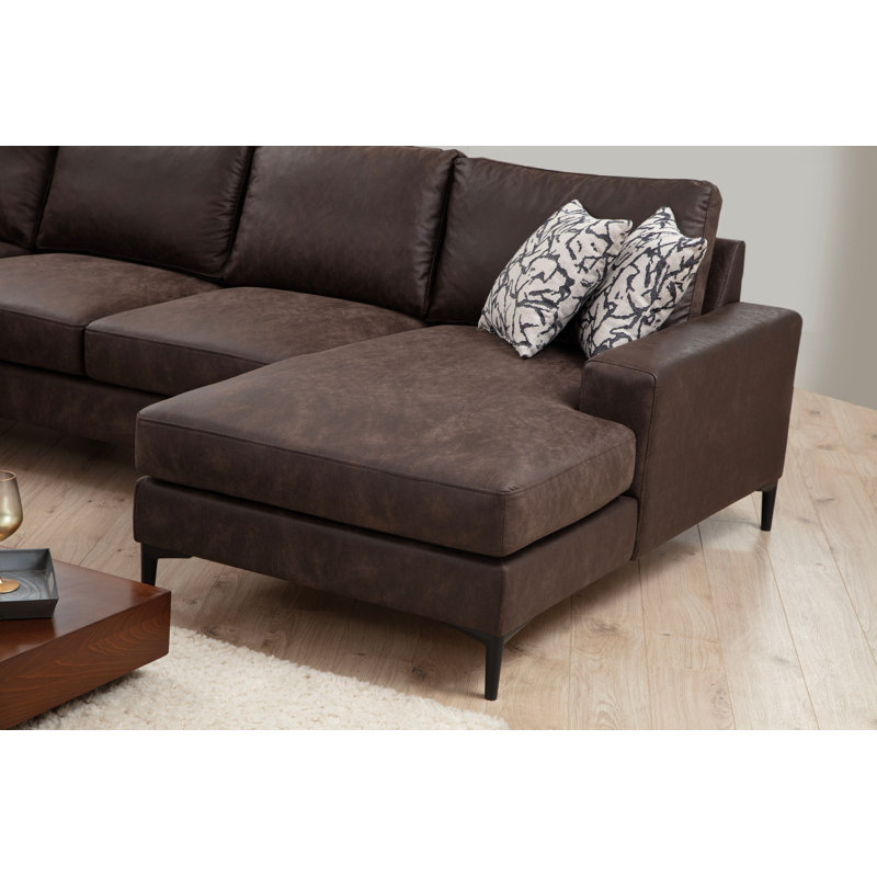 Stylish Corner Sofa, Brown Fabric, 78.7 x 123.6 x 61.0 inches | Beech Wood & Chipboard Frame, 100% Polyester Upholstery | Soft Grey Foam & Spring Seating, Fixed Cushions, Dry-Cleanable | Modern Living Room Furniture