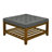 Upholstered Coffee Table Tufted Linen Large Square Ottoman with Beech Wood Shelf-71231582