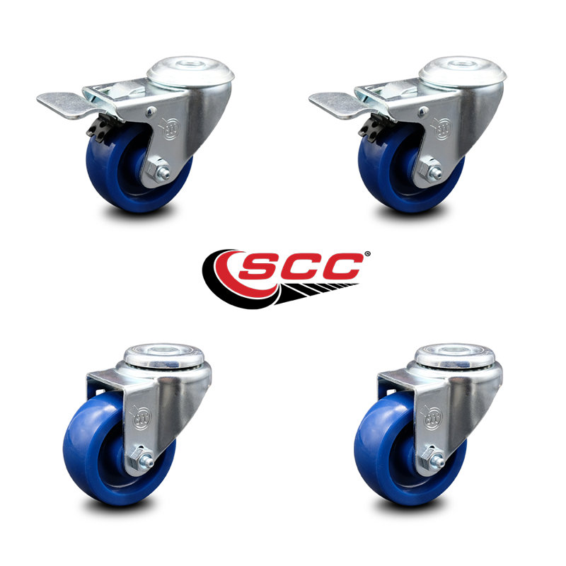 Solid Polyurethane Swivel Bolt Hole Caster Set with 2 Total Lock Brake