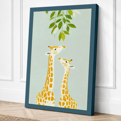 Giraffes Reaching High Minimalist 1 Piece Wrapped Canvas Wall Art