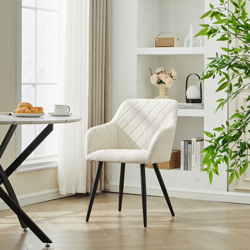 46cm H Linen Upholstered Metal Armchair, Beige