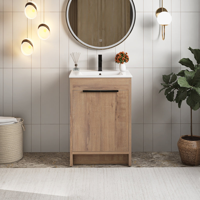 24" Freestanding Bathroom Vanity With Ceramic Sink, White