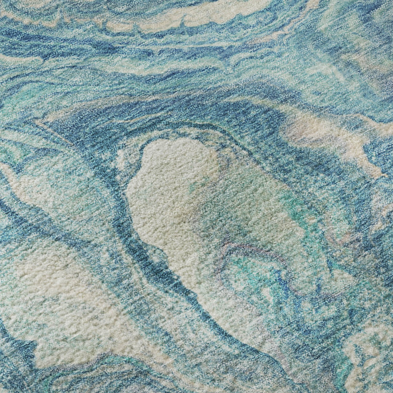 Tapis abstrait lavable à la machine de qualité supérieure Mayfield, Sarcelle, 3 pi x 5 pi