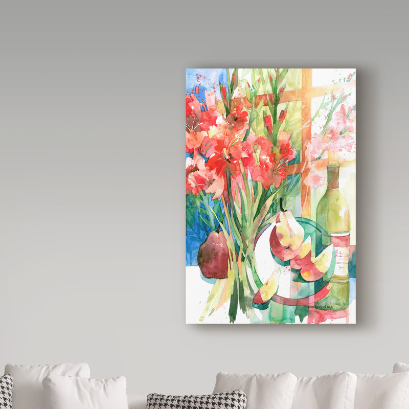 «Pears and Gladiolas» par Mattox, reproduction d'aquarelle sur toile tendue, H 24 po x l 16 po x P 2 po