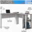 Bureau moderne en forme de L avec tablette latérale, gris
