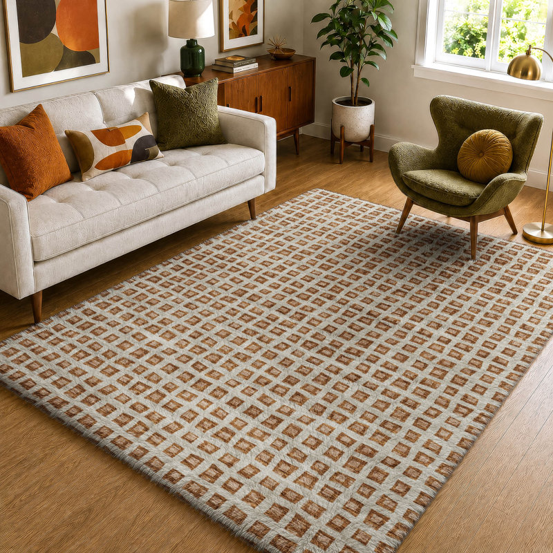 Washable Geometric Indoor Rug, Paprika, 5' x 7'6"